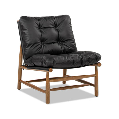 Oxford 26.5" Leather Mid-Century Modern Accent Chair, Noir