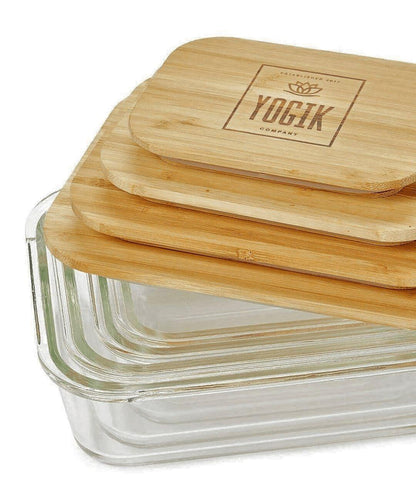 Glass Food Storage Set with Bamboo Lids — Set of 4