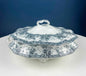 Antique Wedgwood Porcelain Tureen. Oval Soup Serving Dish with Black/White Motifs and Reliefs. Scalloped Edges. Family Dining. Holiday.