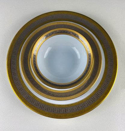 Vintage Sheng Xing Porcelain Dinnerware Set: White, Gold & Platinum Greek Motif