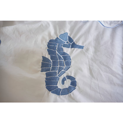 Seahorse Embroidered Cotton Sateen Duvet Cover Set