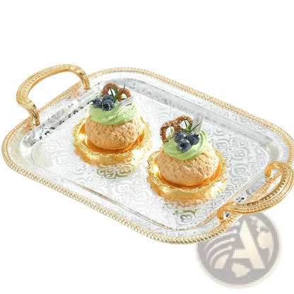 Luxury Rectangle Serving Tray with Gold Handles