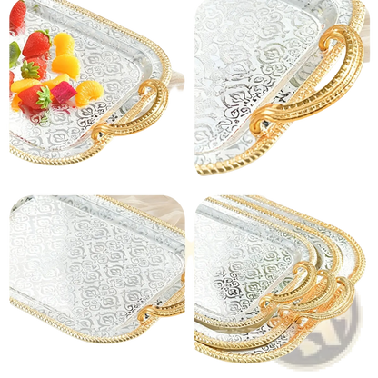 Luxury Rectangle Serving Tray with Gold Handles