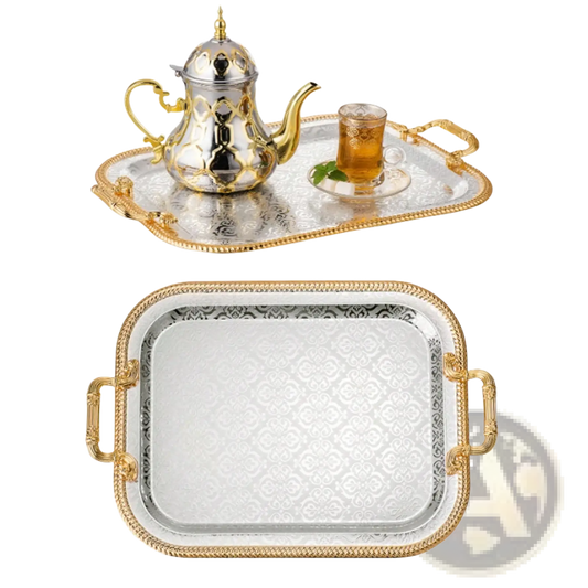 Luxury Rectangle Serving Tray with Gold Handles
