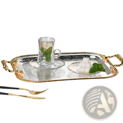 Luxury Rectangle Serving Tray with Gold Handles