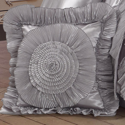 Tache Satin Ruffle Floral Lace Silver Rose Petals Comforter Set (HYZ102)