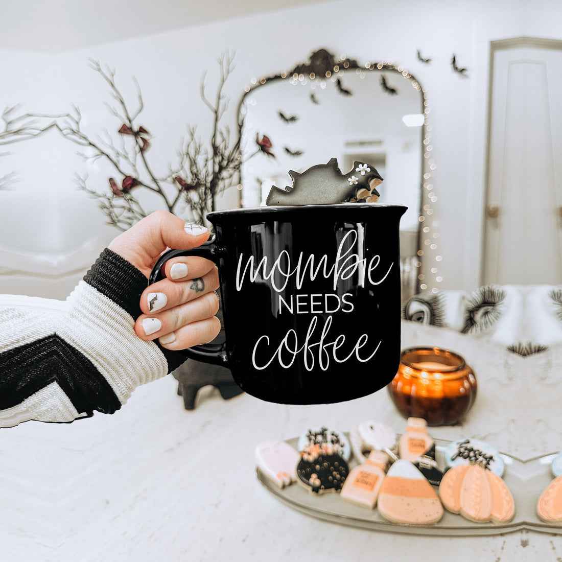Mombie Mug 14.5Oz Black Ceramic Coffee Cup Funny Mom Survival Gift Motherhood Zombie Humor