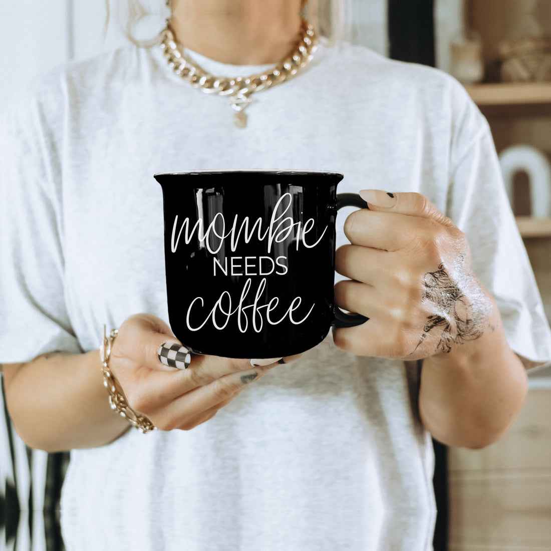 Mombie Mug 14.5Oz Black Ceramic Coffee Cup Funny Mom Survival Gift Motherhood Zombie Humor