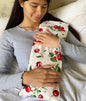 Rectangle/Cervical Pillow in Unbleached, Pre-washed, Natura Denim with Cherry Print Pillowcase