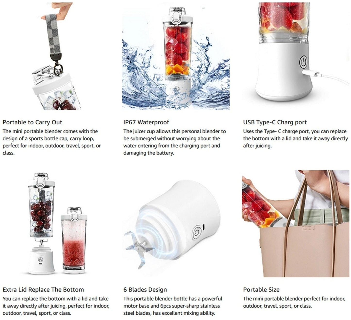 Portable Blender 600ml Electric Juicer Fruit Mixers 4000mah Usb Rechargeable Smoothie Mini Blender Personal Juicer Colorful Cup  Personal Size Blender Mini Fruit Mixer Milkshake Smoothie Maker With Usb Rechargeable Juicer