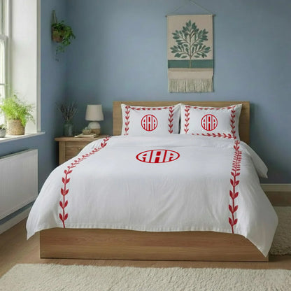 Monogram Layered Leaf Applique Cotton Duvet Cover Set