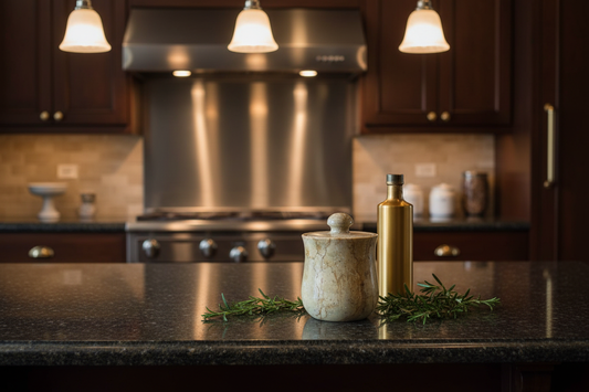 Sahara Beige Marble Canister & Cookie Jar - Dark Granite Luxury Kitchen