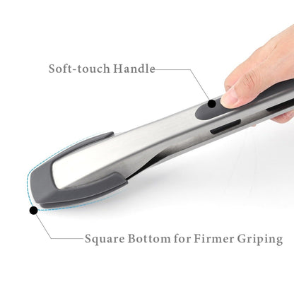 Silicone Food Tongs for Cooking Stainless Steel Kitchen Tongs One-Hand Operation Non-Slip Salad Food Tong Grill BBQ Accessories Soft-Touch Handle Silicone Tipped Food Grill For BBQ Cooking Tongs