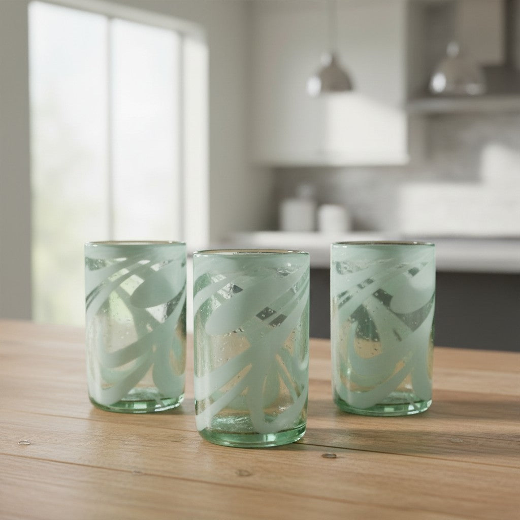 White Swirl Hand-Blown Mexican Drinking Glass | Artisan Drinkware
