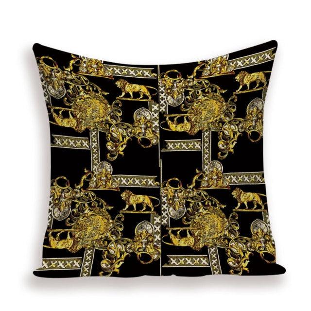 Vintage Luxury Throw Pillow Cover Lion Flower Cushion Cover For Home Decor Sofa Bed Geometric Pillows Cases Throw Pillow Covers Lion Head Flower Cotton Linen Square Home Decorative Throw Pillow Case Cushion Covers 45x45cm