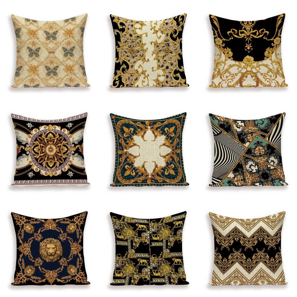 Vintage Luxury Throw Pillow Cover Lion Flower Cushion Cover For Home Decor Sofa Bed Geometric Pillows Cases Throw Pillow Covers Lion Head Flower Cotton Linen Square Home Decorative Throw Pillow Case Cushion Covers 45x45cm