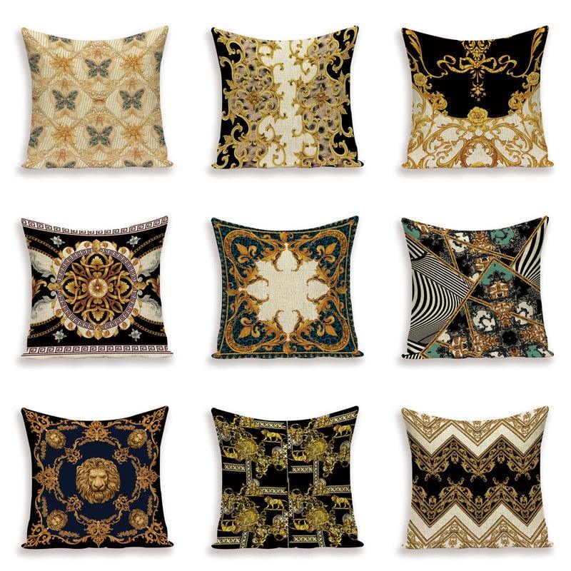 Vintage Luxury Throw Pillow Cover Lion Flower Cushion Cover For Home Decor Sofa Bed Geometric Pillows Cases Throw Pillow Covers Lion Head Flower Cotton Linen Square Home Decorative Throw Pillow Case Cushion Covers 45x45cm